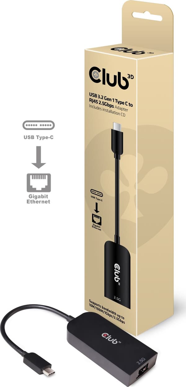 Adapter Club3D CAC-1520 (USB 3.2 Typ C till Rj45 2.5 Gigabit LAN Ethernet-kabel)