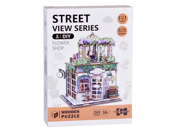 Træ 3D PUZZLE Serie Blomsterbutik bygning 243 elementer belysning ZA6015