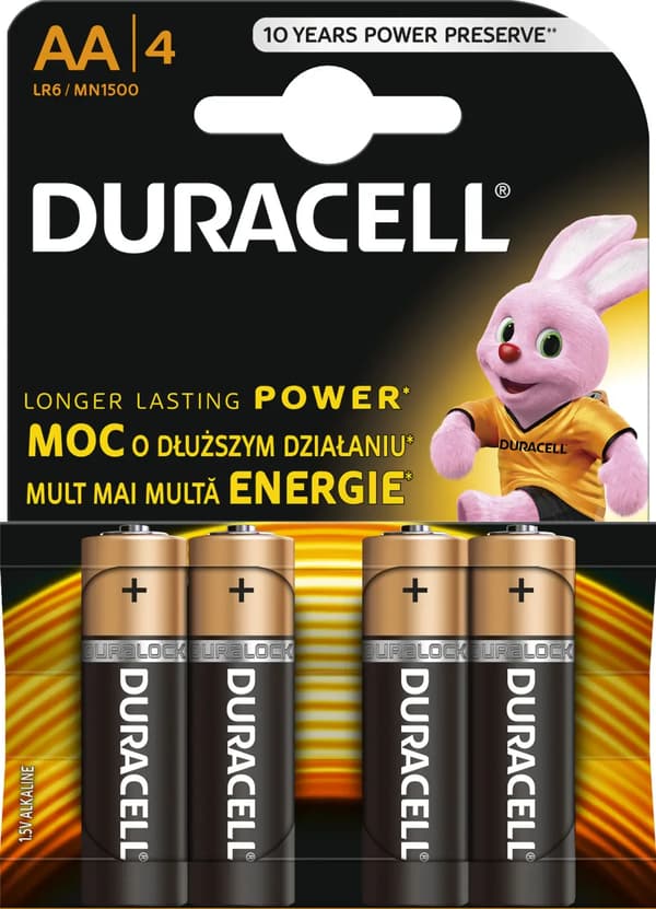 Duracell AA/LR6, Alkaline Basic MN1500, 4 stk