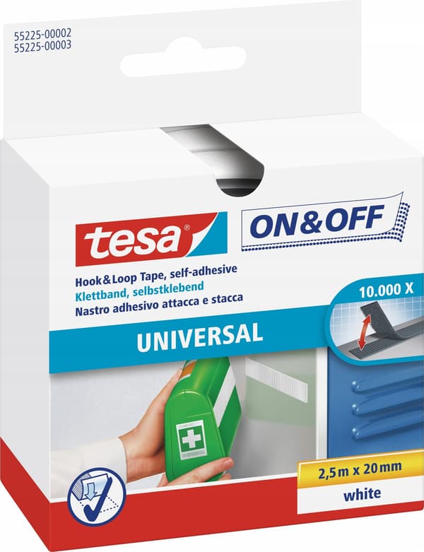 Tesa Kardborreband 2,5m x 20mm on&off vit 55225