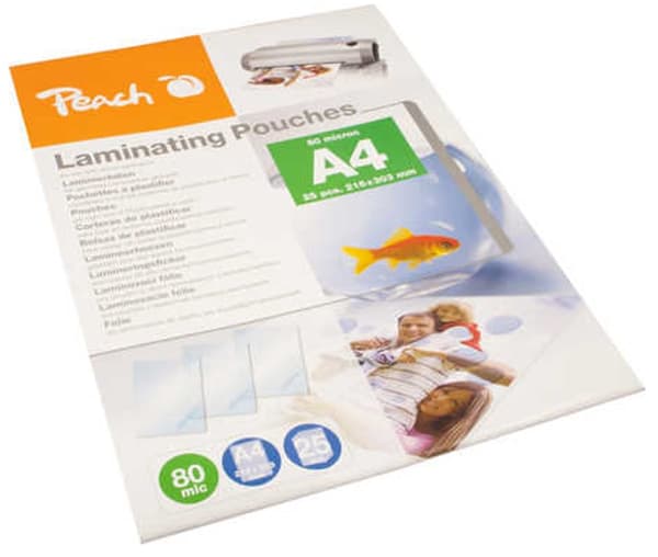 Peach Lamineringsfolie, A4, 80mic, Thermo, 25 stk.