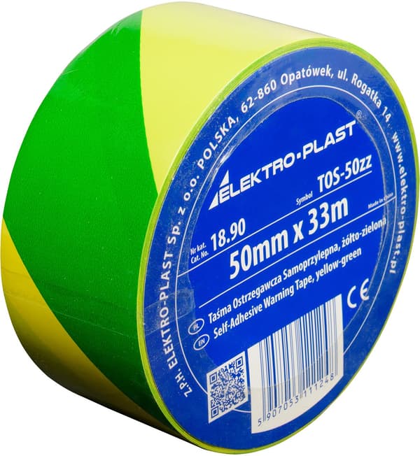Självhäftande varningstejp TOS-5zz 5cm x 33m gul-grön