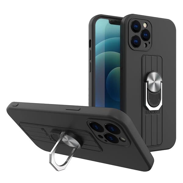 Ring Case Silikonecover med fingergreb og stativ til iPhone 13 mini sort