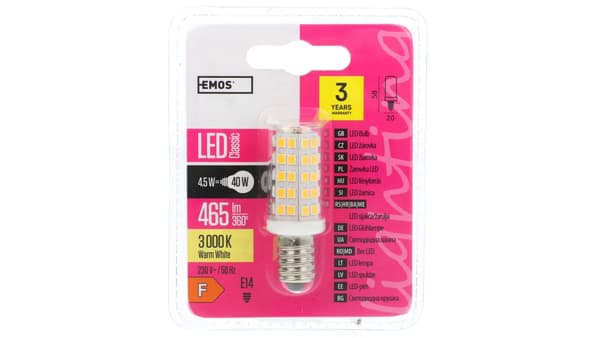 Emos LED-pære til emhætte 4.5W E14 470lm 3000K (ZQ9140)