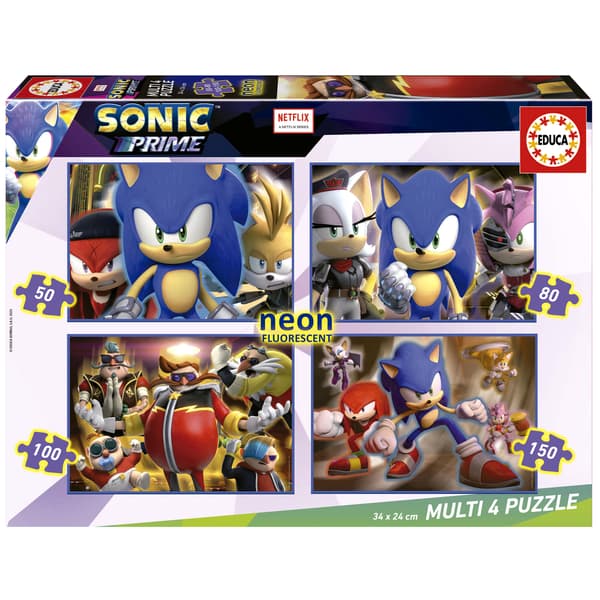 Pussel 50 bitar + 80 bitar + 100 bitar + 150 bitar Sonic Prime (självlysande)