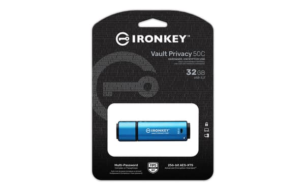 Kingston USB-flashdrev IronKey Vault Privacy 50C - USB 3.2 Gen 1 - 32 GB - sort/blå