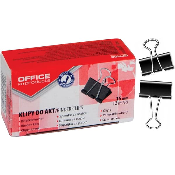 Kontorprodukter Dokumentclips, 15 mm, 12 stk, Sort