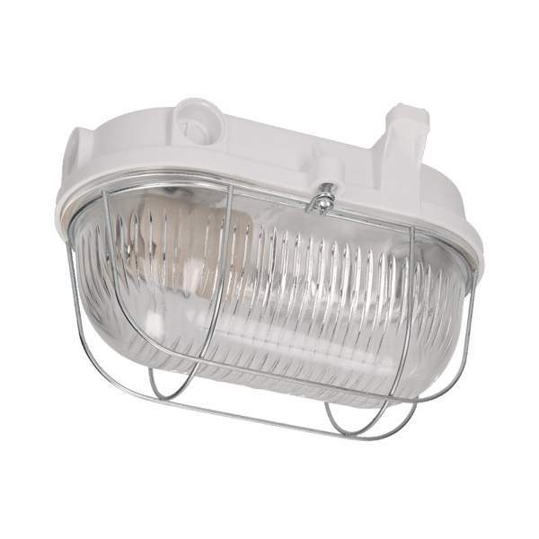 OVAL 100 7063NB valaisin, 100W, E27, IP54, lasikupu, teräskansi, bakeliittijalusta