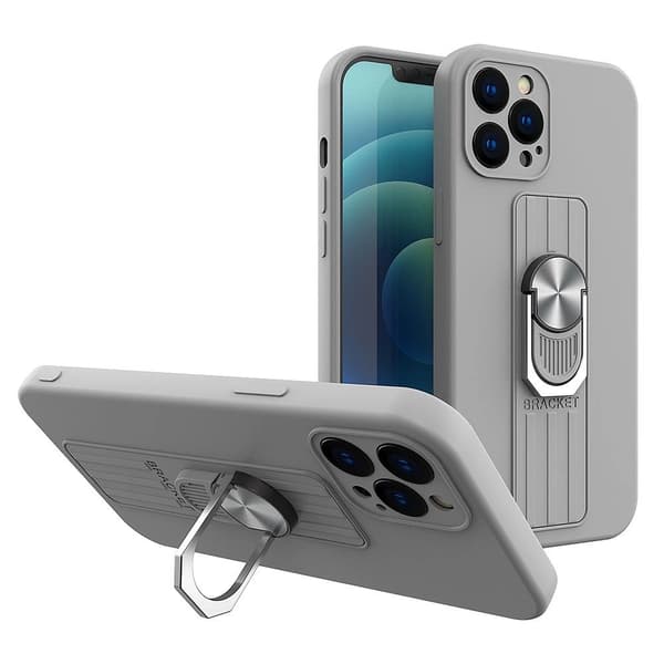 Ring Case Silikonecover med fingergreb og stativ til iPhone 13 mini sølv