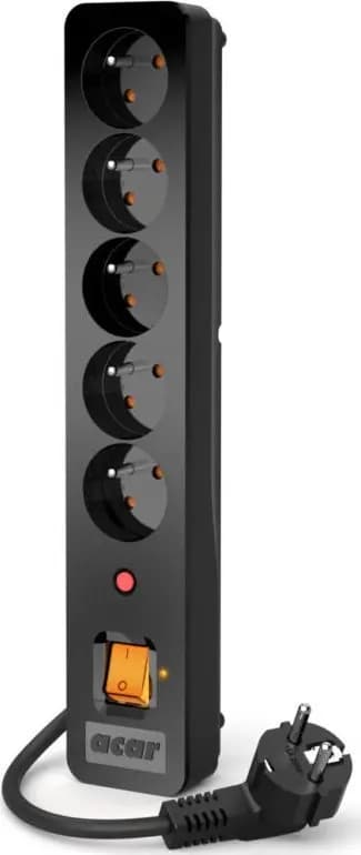 Strømskinne Acar X5 overspændingsbeskyttelse 5 stik 1,5 m sort (W0179)