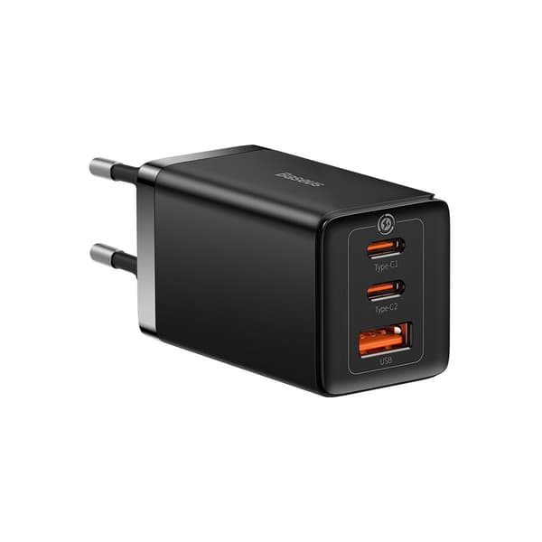 GaN 2xUSB C 1xUSB 65W hurtigoplader Baseus GaN5 Pro + USB C - USB C 100W kabel - sort