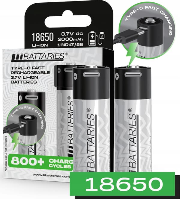 LiiBattariess 18650 2000mAh akku/2kpl USB-C