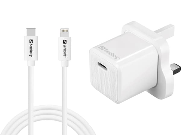 Sandberg USB-C AC 20W Oplader UK + Lightning 1M USB-C 20W Oplader UK+Lightning