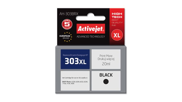 Activejet blækpatron Activejet AH-303BRX (erstatning for HP 303XL T6N04AE; Premium; 20ml; sort)