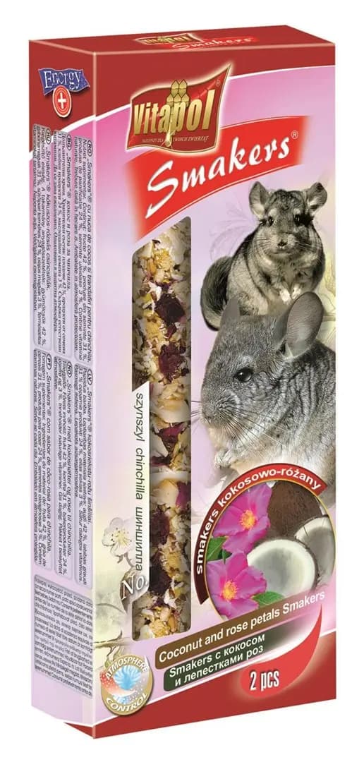 VITAPOL Kookos- ja ruusupullot chinchilloille 2kpl 90g