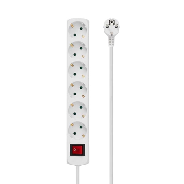 MicroConnect 6-vejs Schuko-stikdåse 1,8M hvid med ON/OFF-afbryder og børnesikring, 230V 16A