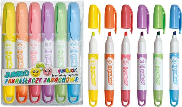 Overstregningstuscher \"Jumbo\" duft 6 farver, i et etui