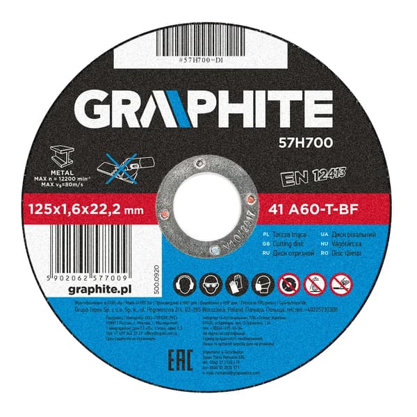 Skæreskive til metal 125 x 1,6 x 22 mm, 41 A60-T-BF