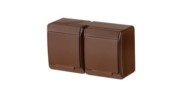 HERMES Dobbeltstik med/u 2P+Z SCHUKO IP44 brun 0325-06