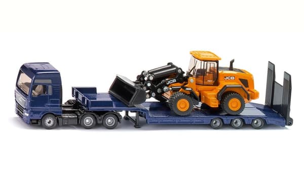 SUPER MAN lastbil med blokvogn og JCB gummiged (blå/gul)