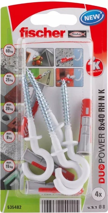 FISCHER KOLEK DUOPOWER 8x40 MED SKRUEKROG /4stk HVID