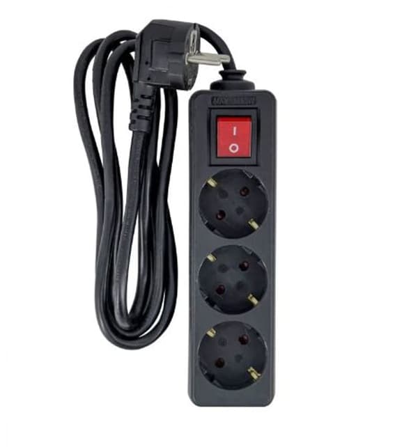 MicroConnect 3-suuntainen Schuko-jatkojohto virtakytkimellä 3M, musta