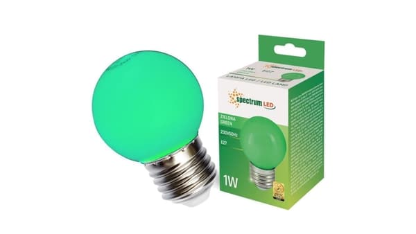 LED pære E27 230V 1W kugle grøn PC