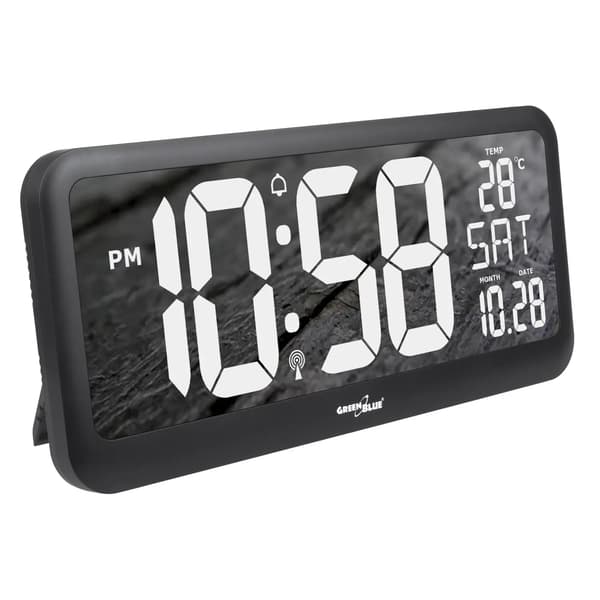 LCD väggklocka mycket stor GreenBlue GB214 temperatur, datum