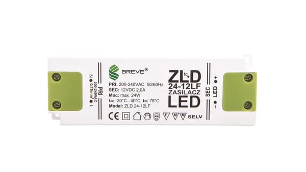 BREVE 12V DC 24W ZLD 24-12LF 2.0A LED-virtalähde (19712-9024)