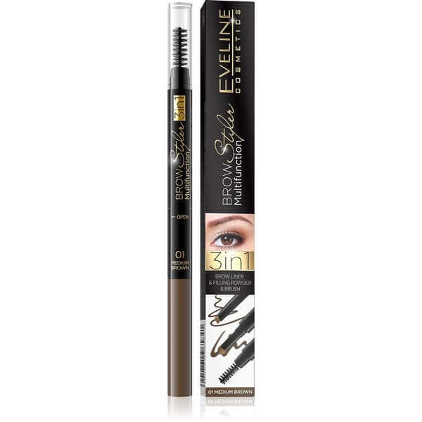 Eveline Brow Multifunction Styler Kulmakynä 3in1 Nro 01 Keskiruskea 1kpl