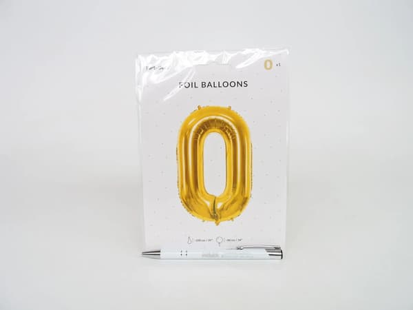 Party Deco Folieballong Nummer \"0\", 86cm, Universal Guld