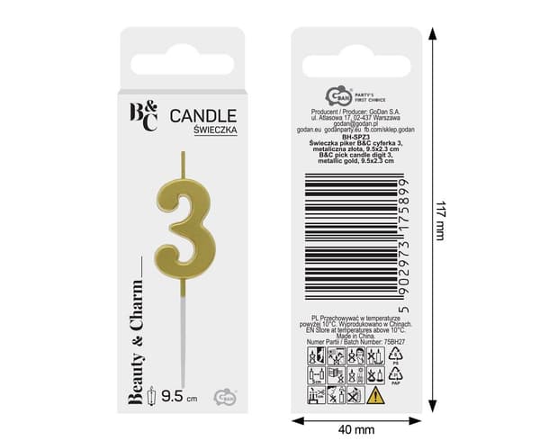 Piker-kansi B&C numero 3 metallikulta 9,5x2,3 cm BH-SPZ3