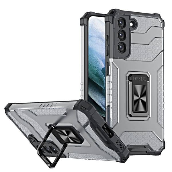 Crystal Ring Case robust Kickstand TPU/PC Pansar Mobilskal Hard Case för Samsung Galaxy S22+ (S22 Plus) svart