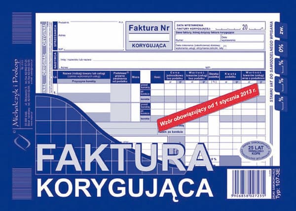 Korrigering av faktura 107-3E