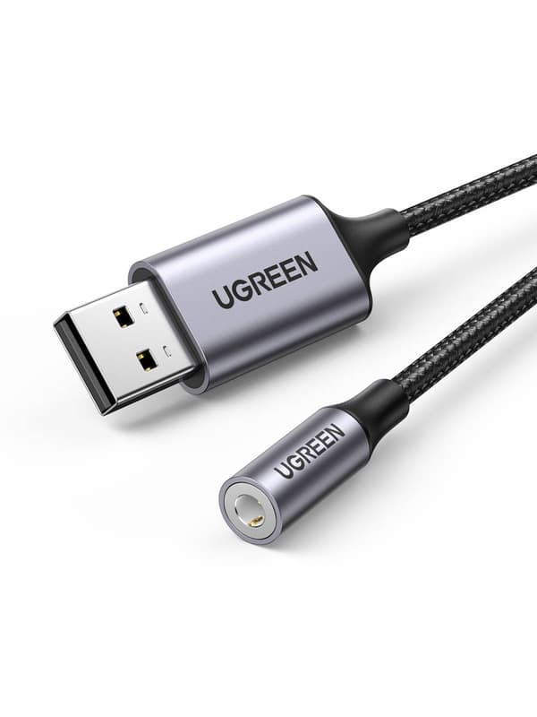 Lydadapter UGREEN CM477, USB til mini jack 3,5 mm AUX (grå)