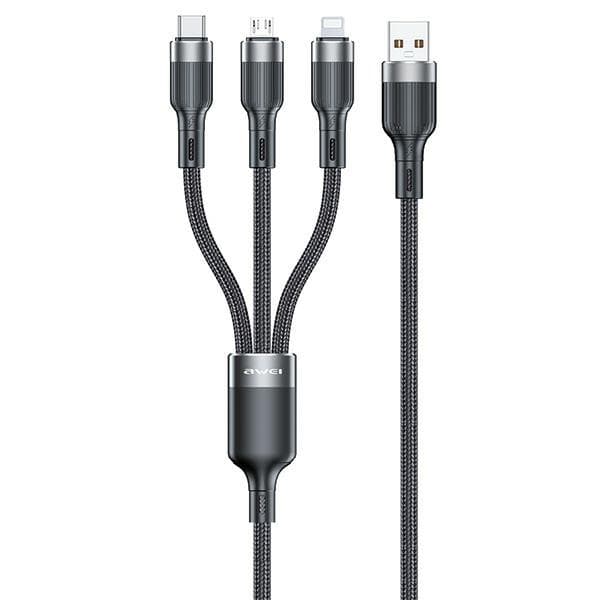 AWEI-kaapeli CL-975 usb-c/lightning/micro 3in1 musta/musta