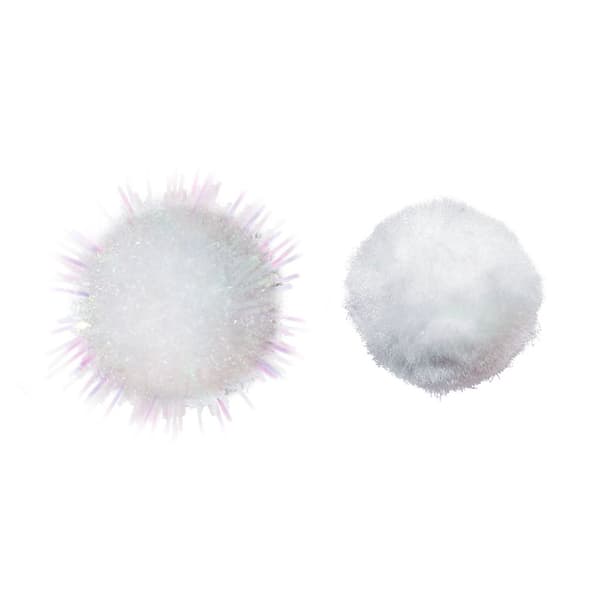 Akryyli- ja glitterpomponit, sekoitus, valkoinen, 85 kpl