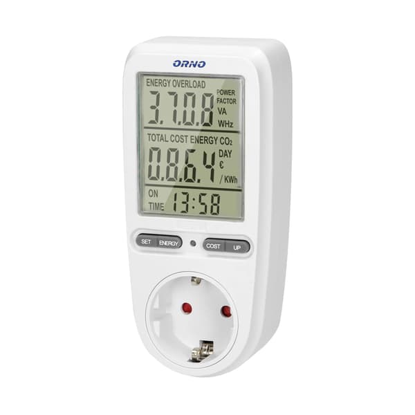 Wattmeter, energiberegner med LCD-display, schuko-version