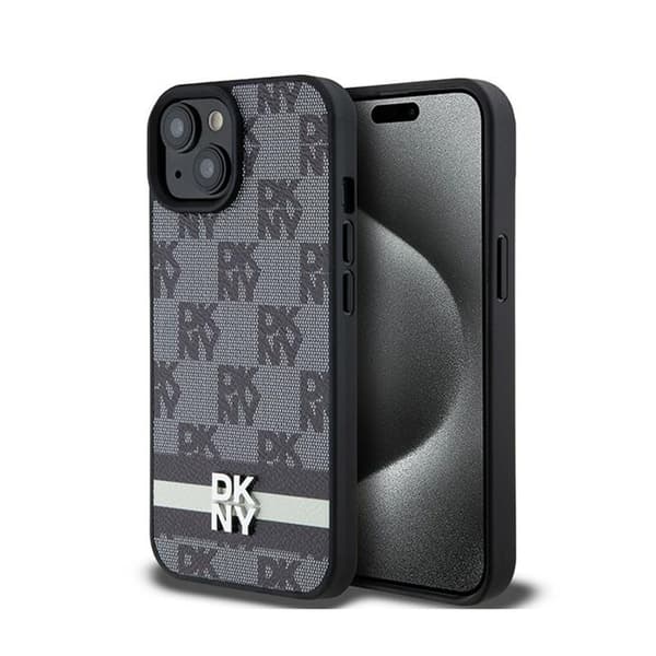 DKNY DKHCP15SPCPTSSK iPhone 15/14/13 6.1\" sort/sort hardcase Læder Ternet Mono Mønster & Printede Striber