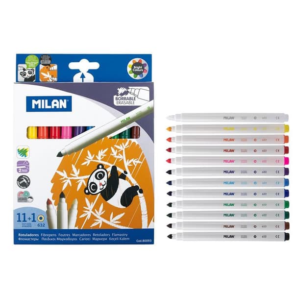 Pyyhittävät huopakynät 11 väriä+1 MILAN