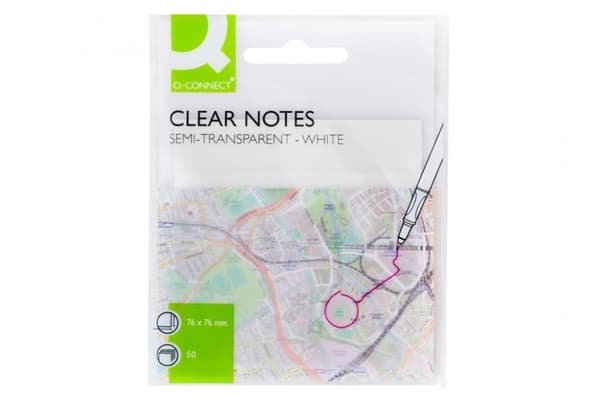 Sticky notes Q-CONNECT, gennemsigtige, 76x76mm, 50k., hvide
