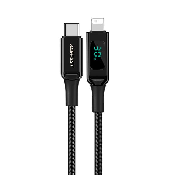 ACEFAST-kabel Typ C till Lightning MFi 3A PD 30W LCD C6-01 1,2 m svart