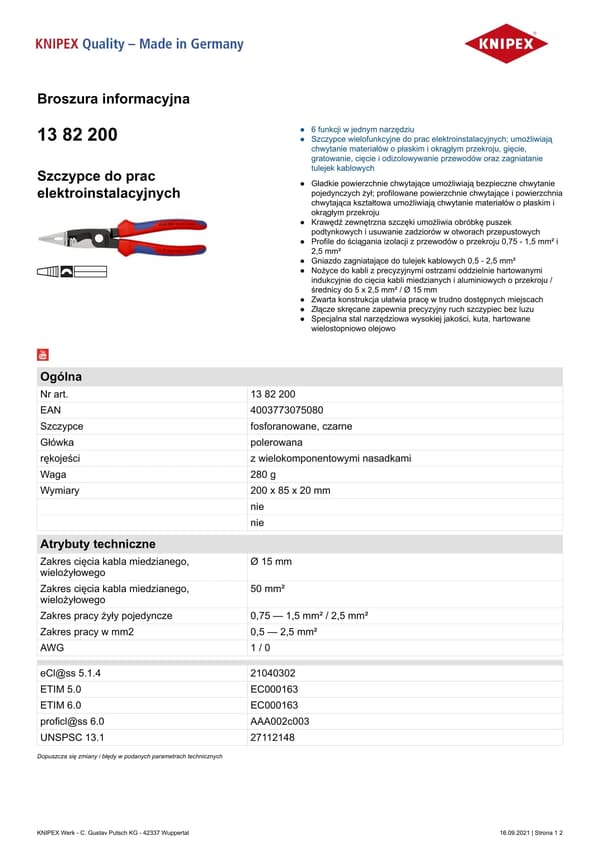 KNIPEX-pihdit sähköasennukseen