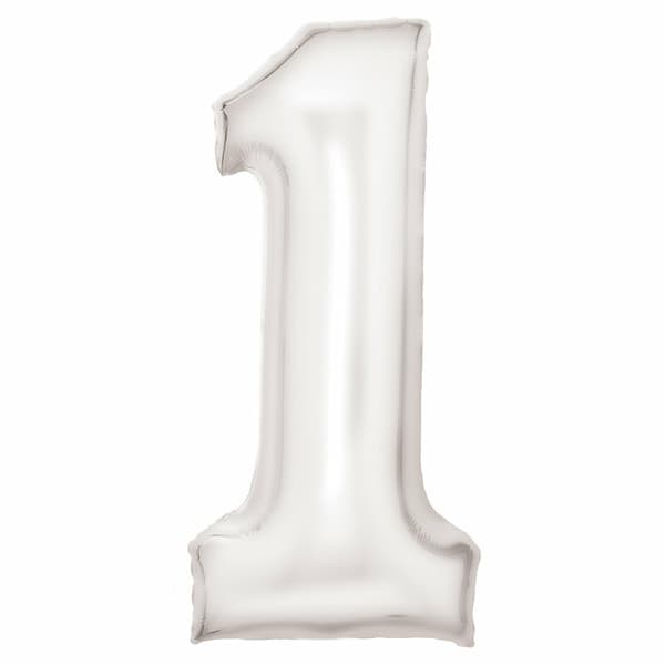Folieballong nummer 1 satin vit 86cm 9917293