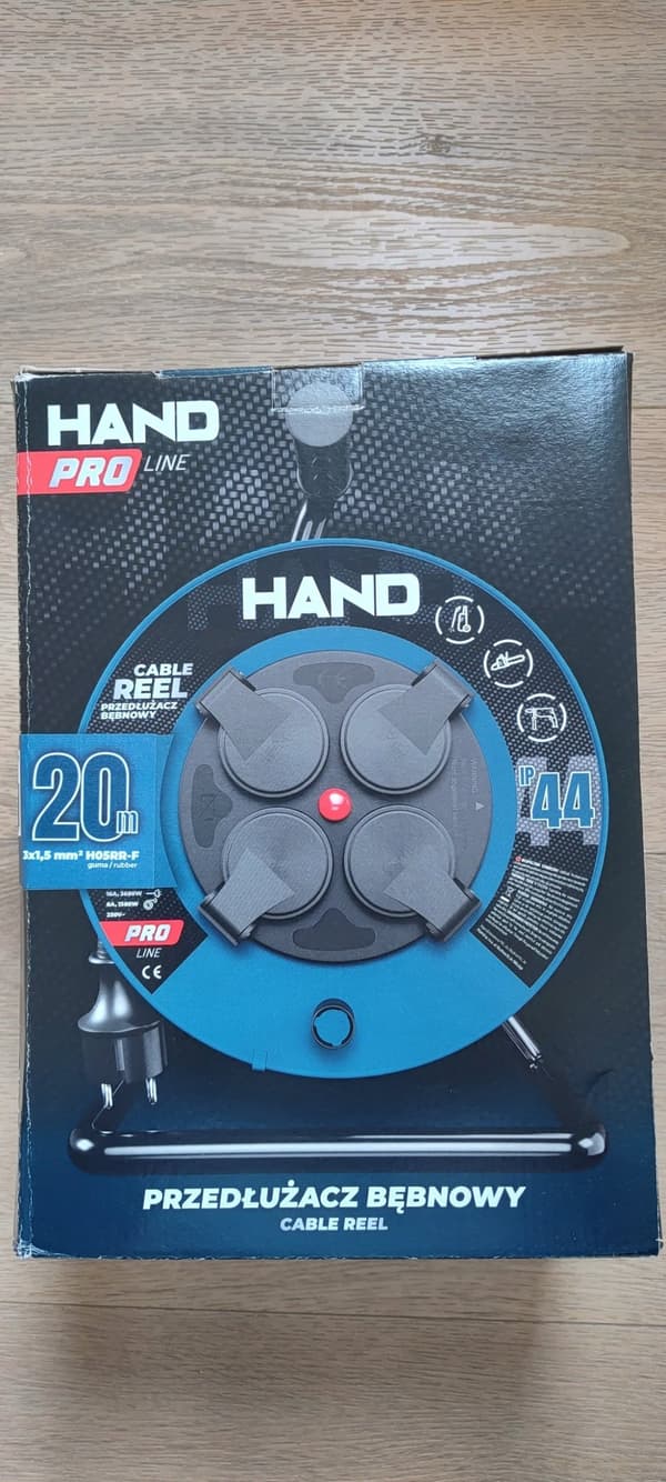 HÅNDKABELTROMLE 20m 3x1,5mm 16A/3680W/IP44