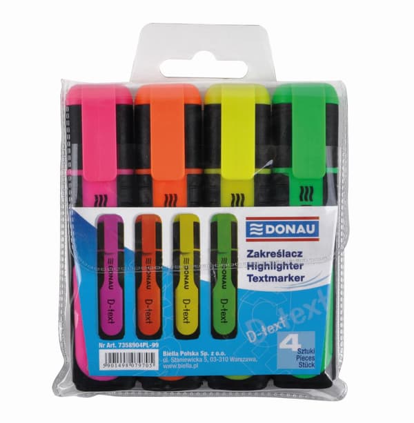 Donau Highlighter, tekstmarkør sæt med 4 stk. i etui (14K122X)