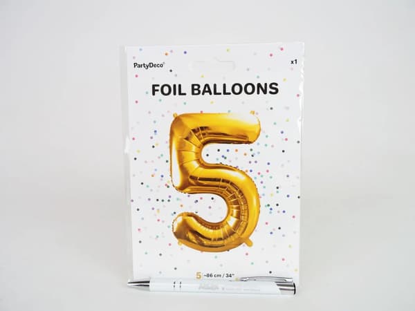 Party Deco Folieballon Nummer \"5\", 86cm, Universal Guld
