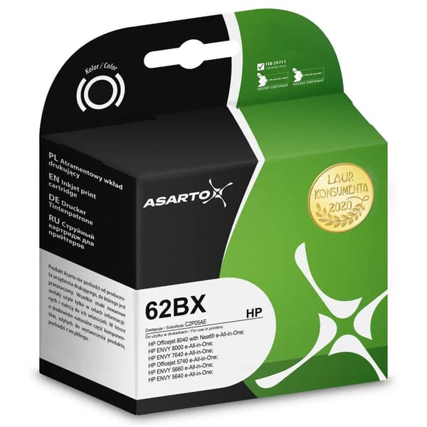 Asarto blækpatron Asarto til HP 62BX | C2P05AE | 18ml | sort