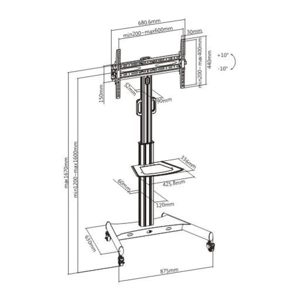 Techly Mobile Stand 32\"-65\", 35kg kallistus