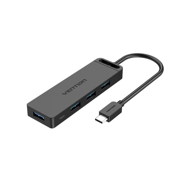 Hub 5i1 med 4 porte USB 3.0 og USB-C kabel Vention TGKBB 0,15m Sort